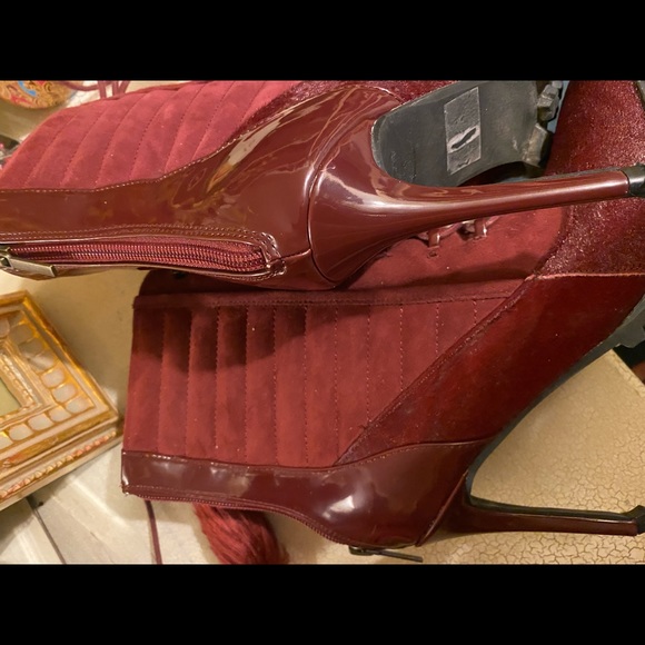 Multi-Fabric Burgundy Boots - Picture 8 of 12